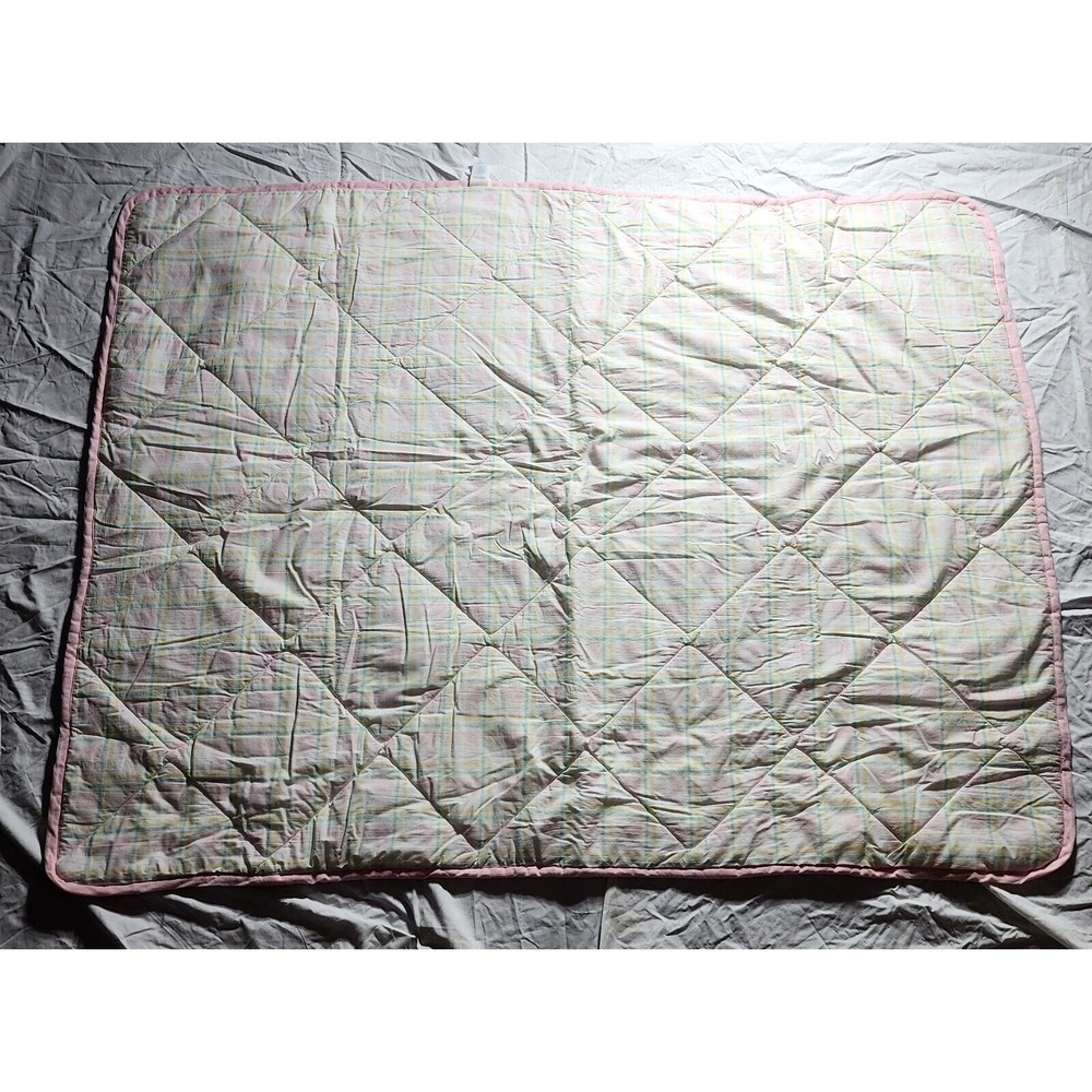 Carter's Vintage Pink Green Yellow White Plaid Baby Quilt 43x57 Nursery Blanket